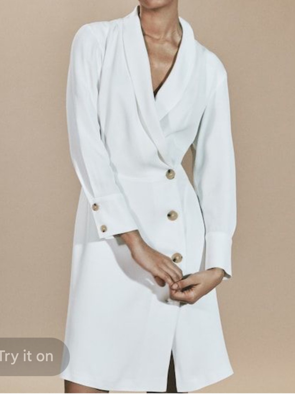 Massimo Dutti White Long-Sleeve Blazer Dress